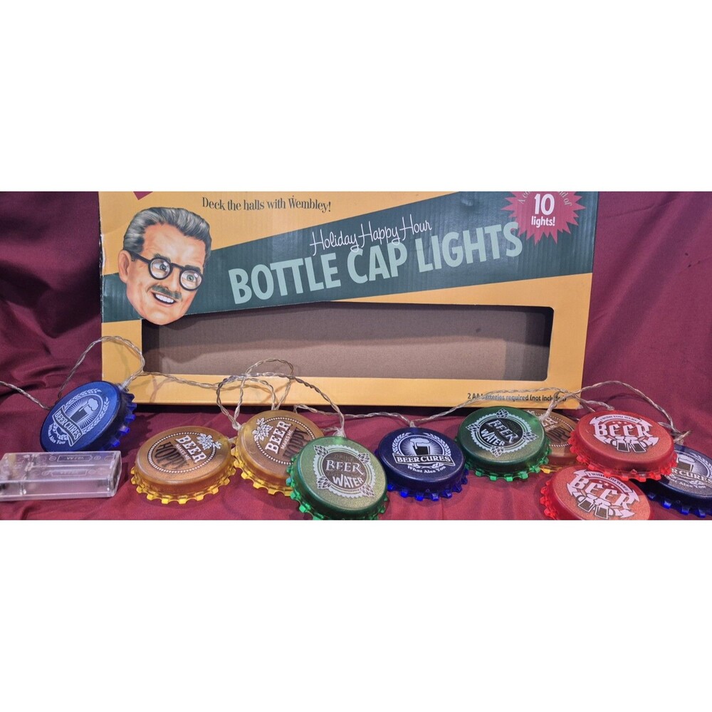 Wembley Beer Bottle Cap Lights Set of 10 Multi-Color Happy Hour String Light Set